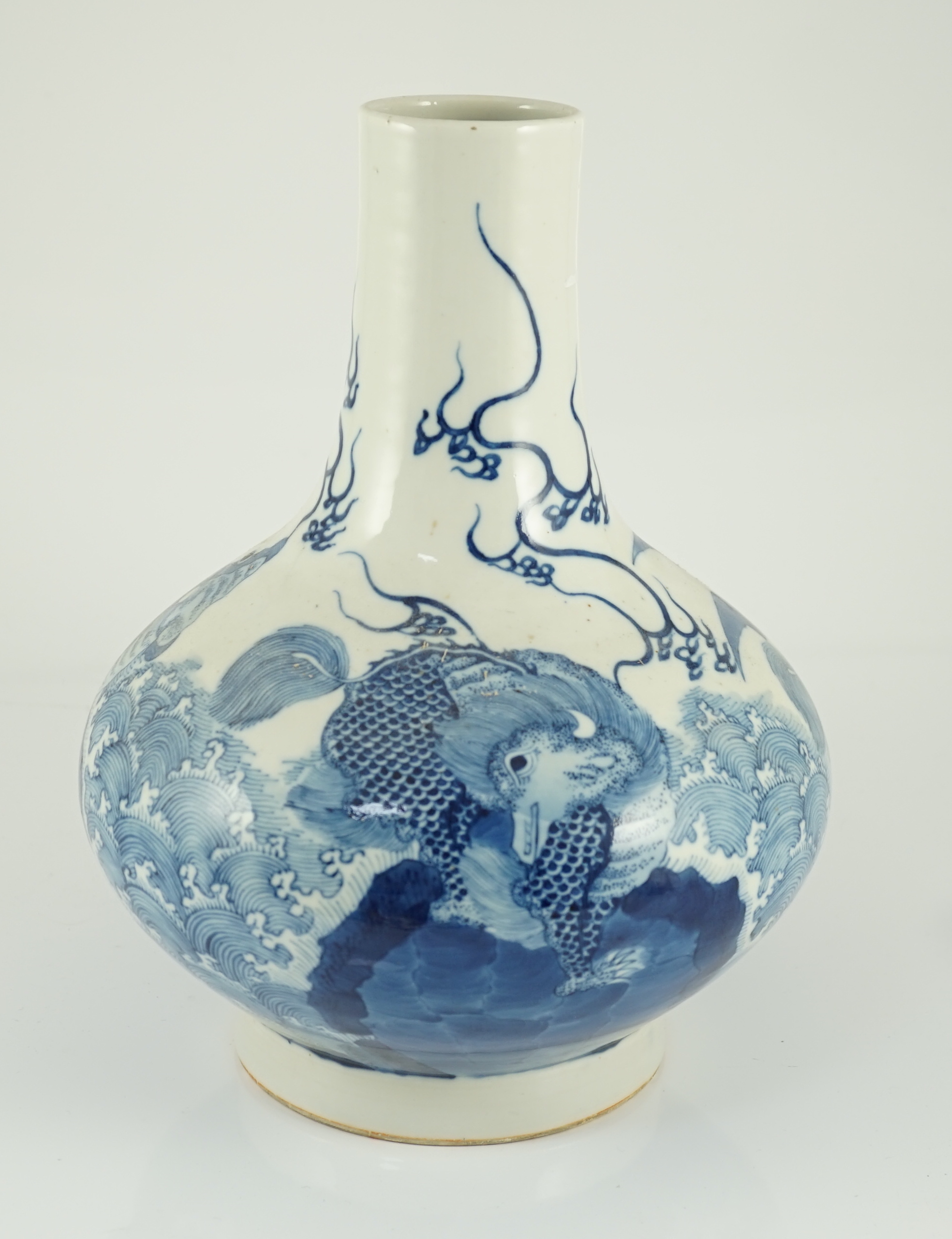 A Chinese blue and white ‘mythical beasts’ vase, Kangxi six character mark but 19th century